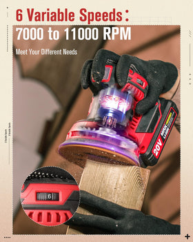 Six-speed control on AVID POWER sander for tailored finishes.