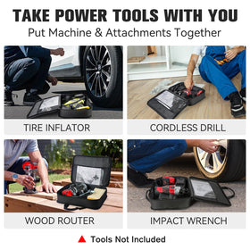 AVID POWER tool bag compatible with tire inflator and impact wrench transport.