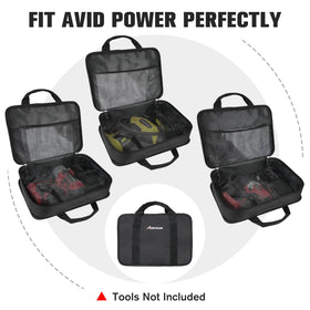 AVID POWER tool bag soft canvas exterior with rigid panels preserves shape.