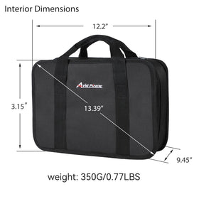 AVID POWER tool bag interior showing Velcro strap securing a tool for stability.