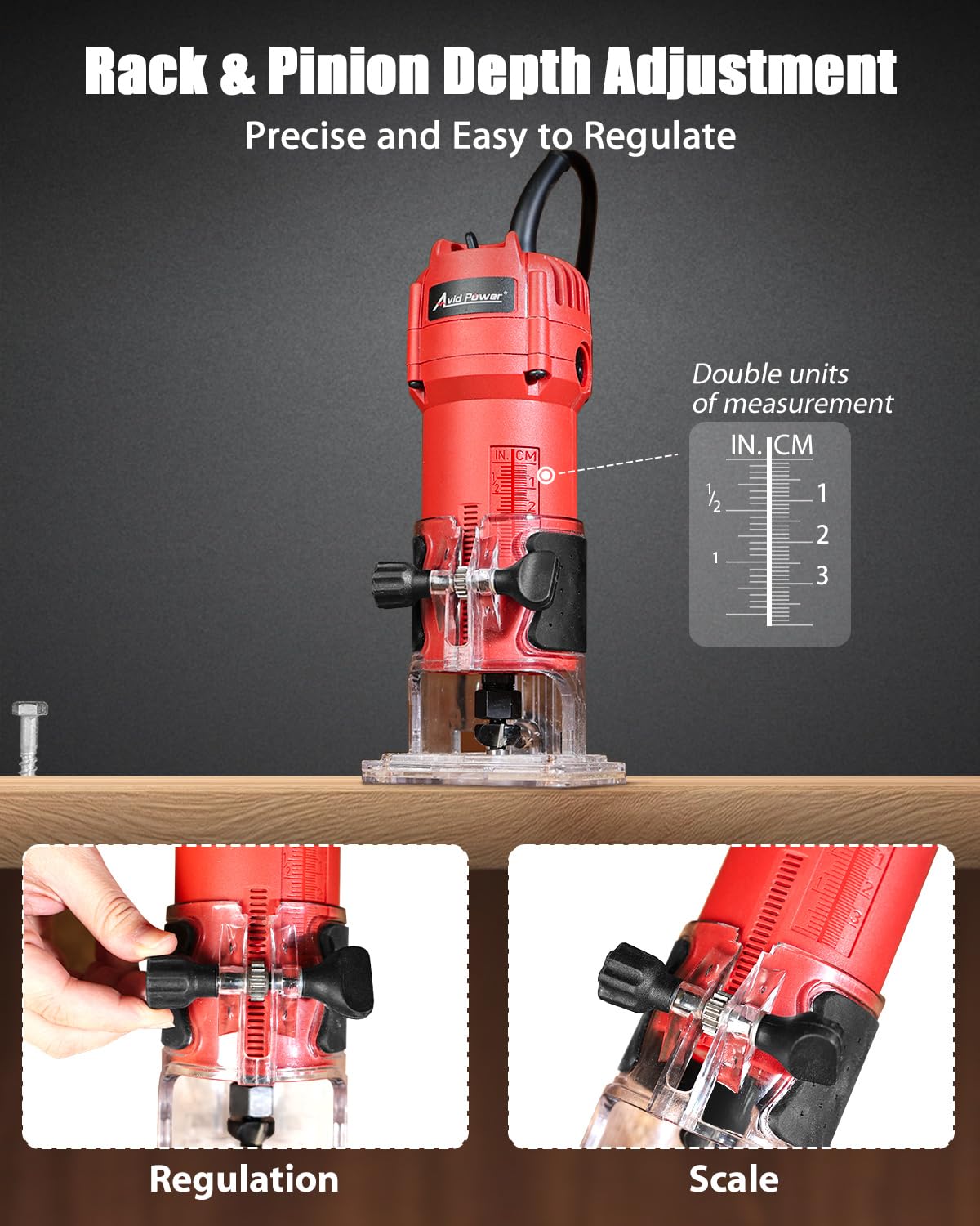 AVID POWER depth adjustment with fixed base for repeatable cuts
