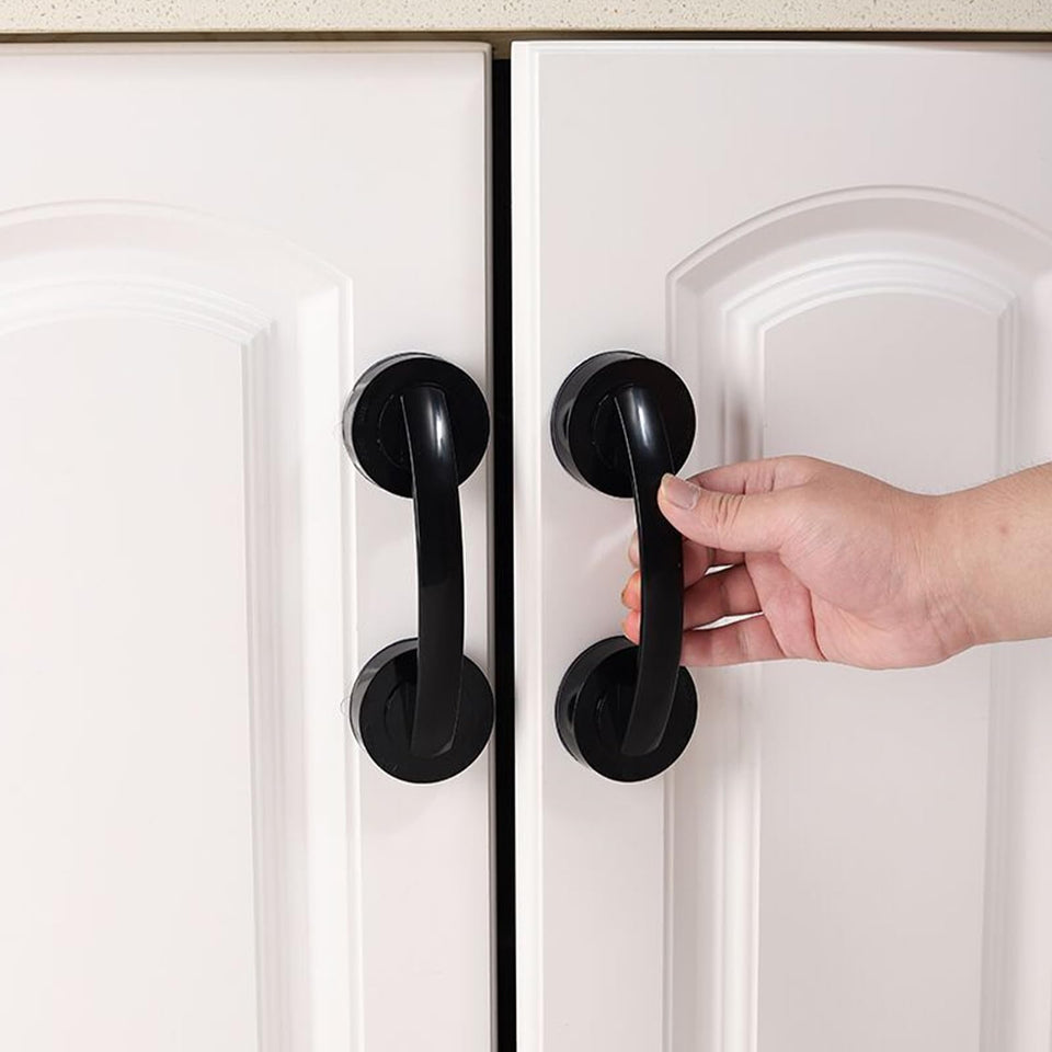 AVIKURA glass door handle with suction cup on glass for tool-free mounting