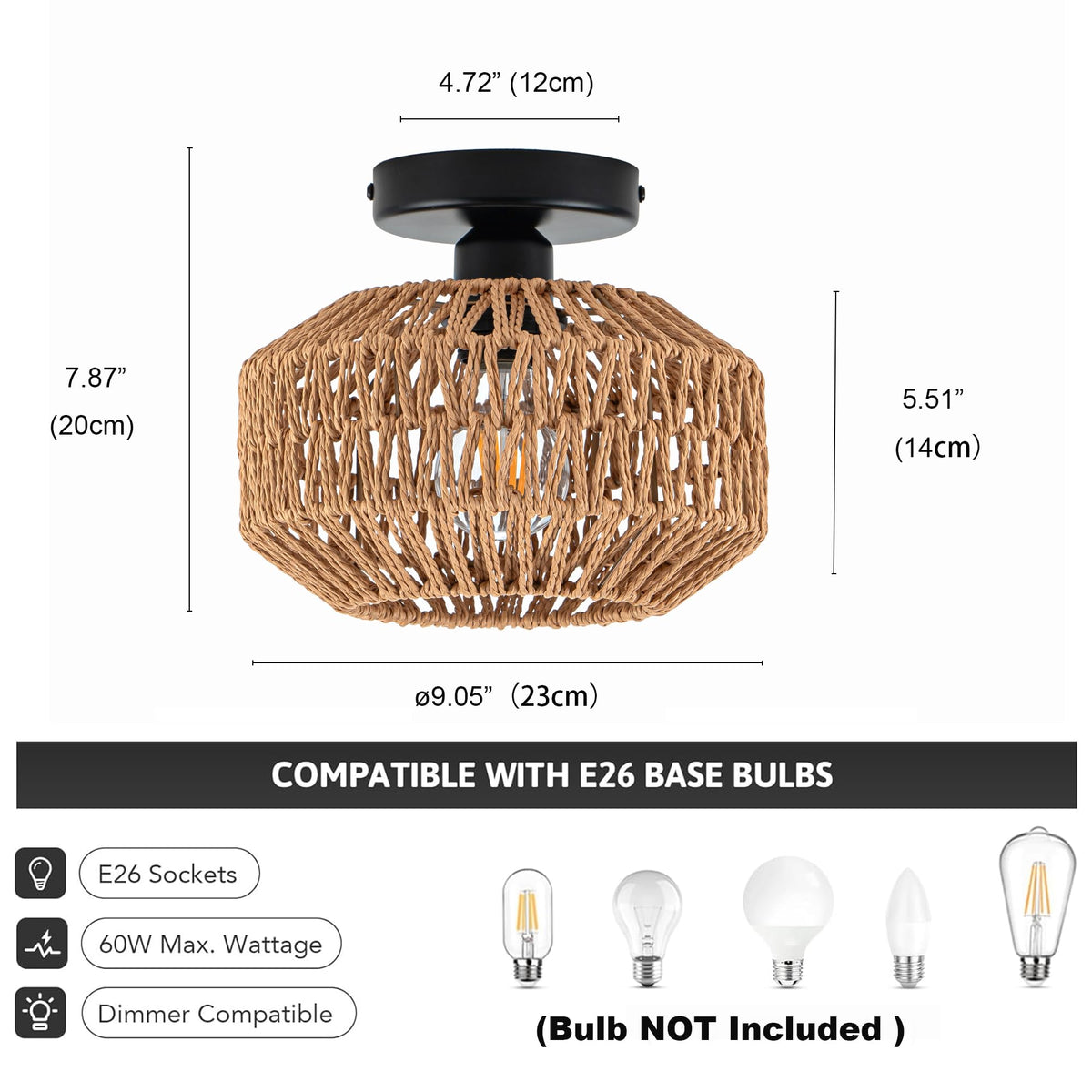 Avinluxe mini rattan light with 9in diameter ideal for compact hallways.