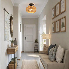 Avinluxe mini rattan light with E26 socket ready for dimmable bulbs.