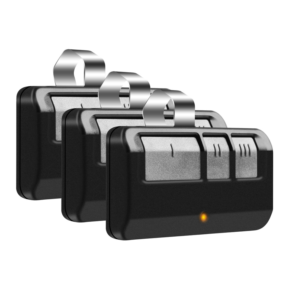 Avisontek 3-pack LiftMaster 893LM remotes ready for quick pairing.