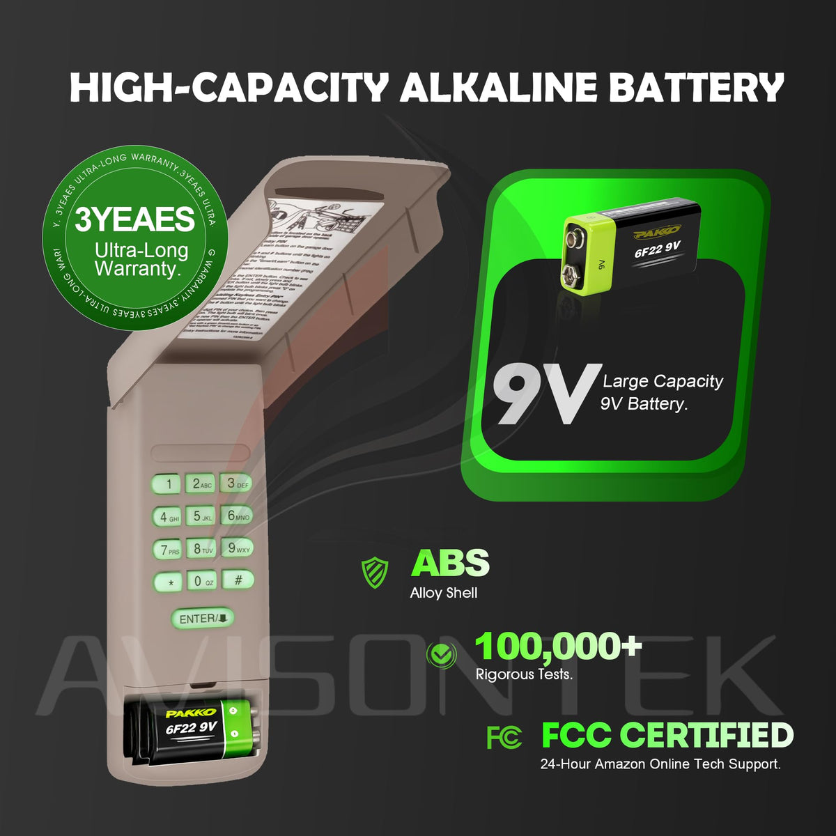 Avisontek 878Max keypad back panel shows battery access for quick replacement.