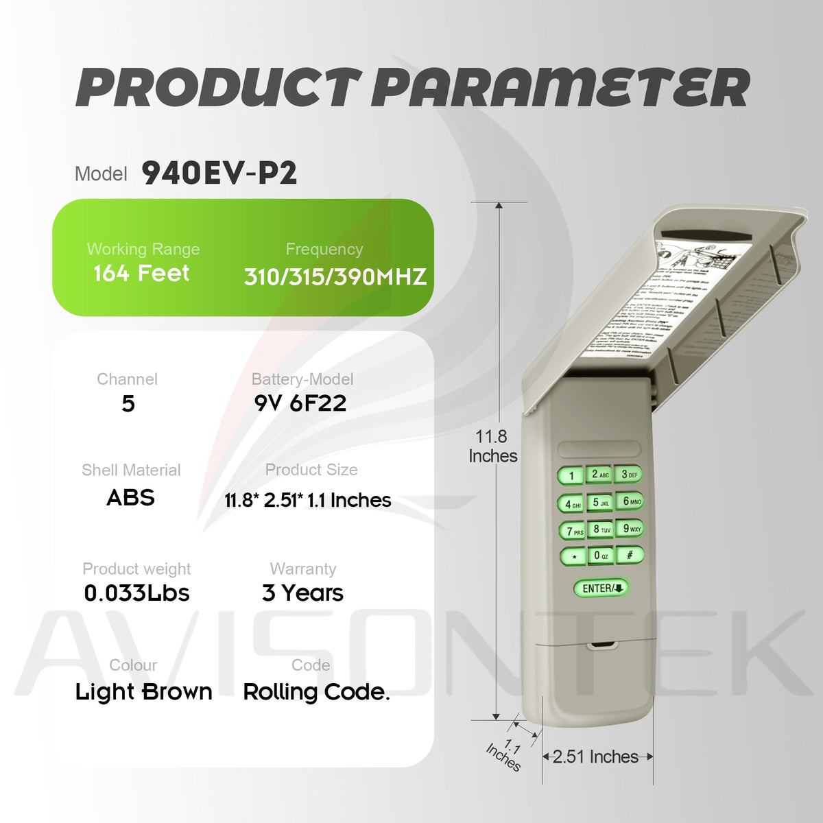 Avisontek 940EV-P2 keypad weather guard endures rain and sun.