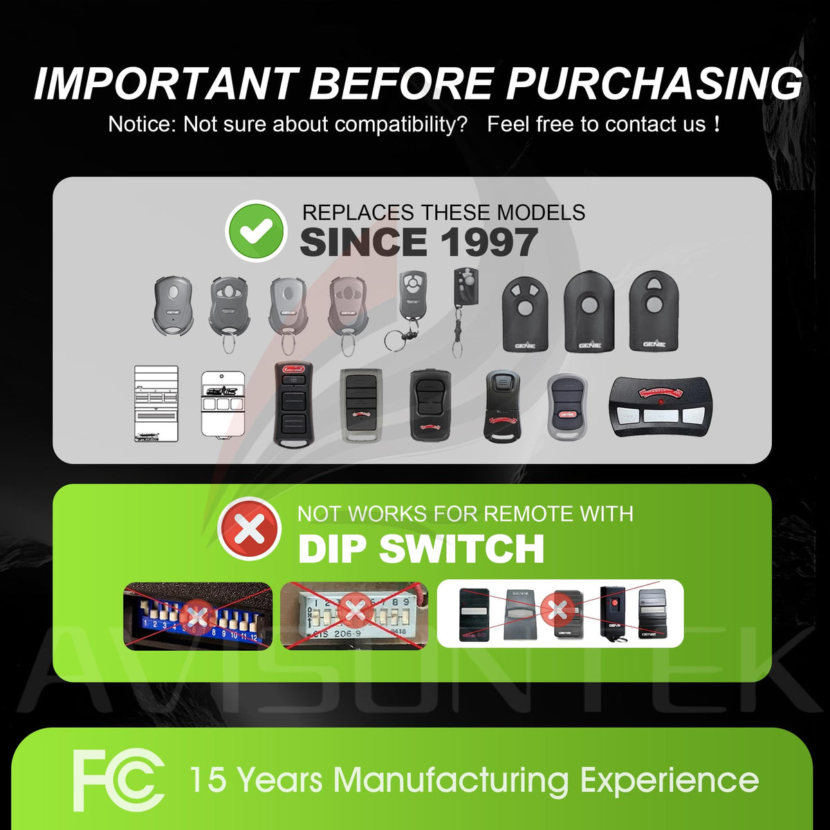 Avisontek Genie remote battery detail highlighting 240mAh high-capacity cell for longer use.