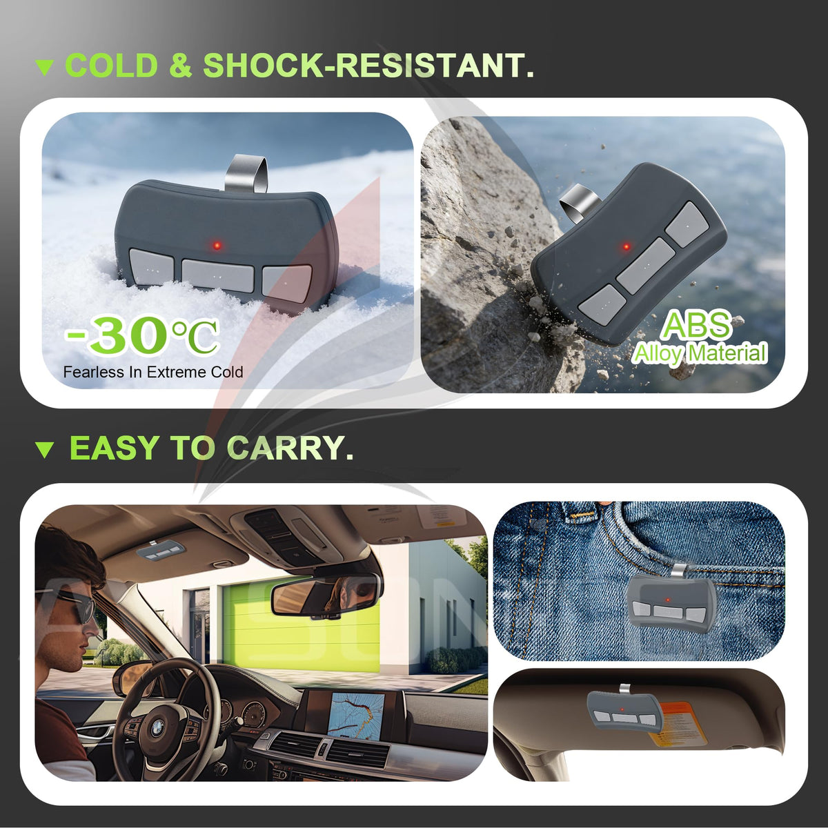 Avisontek Genie remote car visor fit demonstrates convenient on-the-go access.