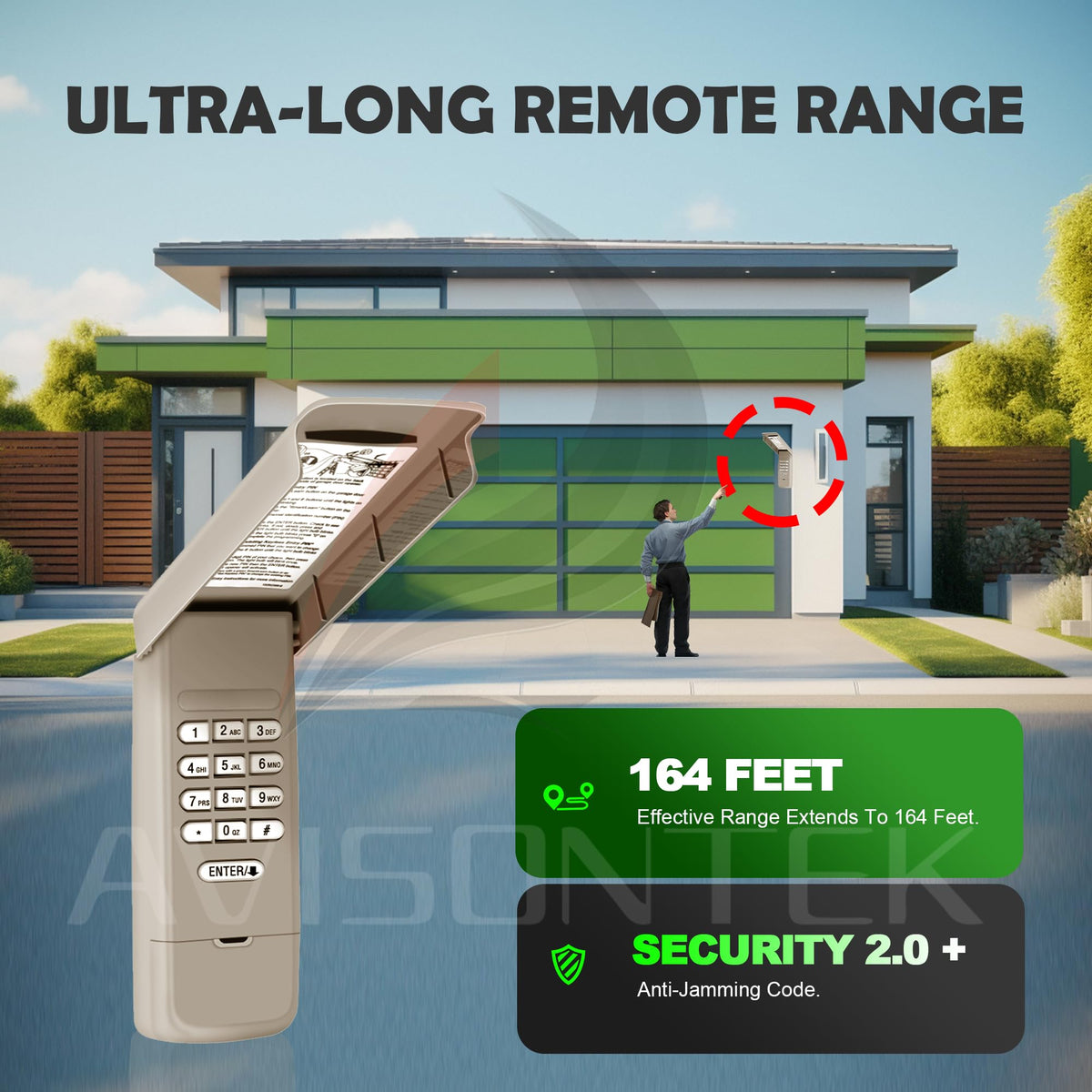 Avisontek keypad battery compartment indicates long-lasting power.