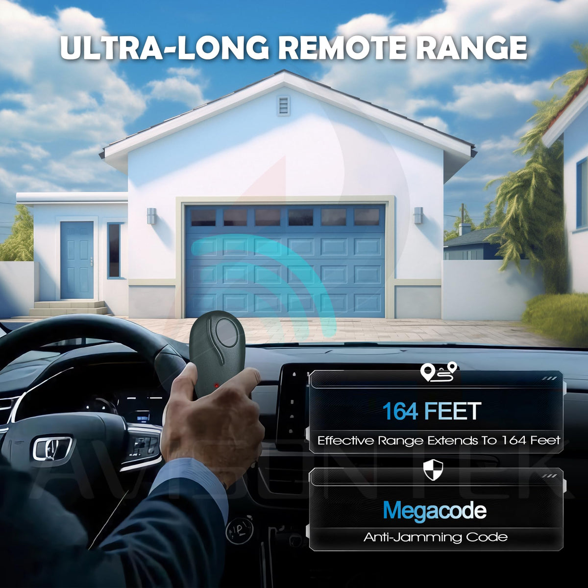 Avisontek Megacode rolling code technology illustrated for enhanced security.