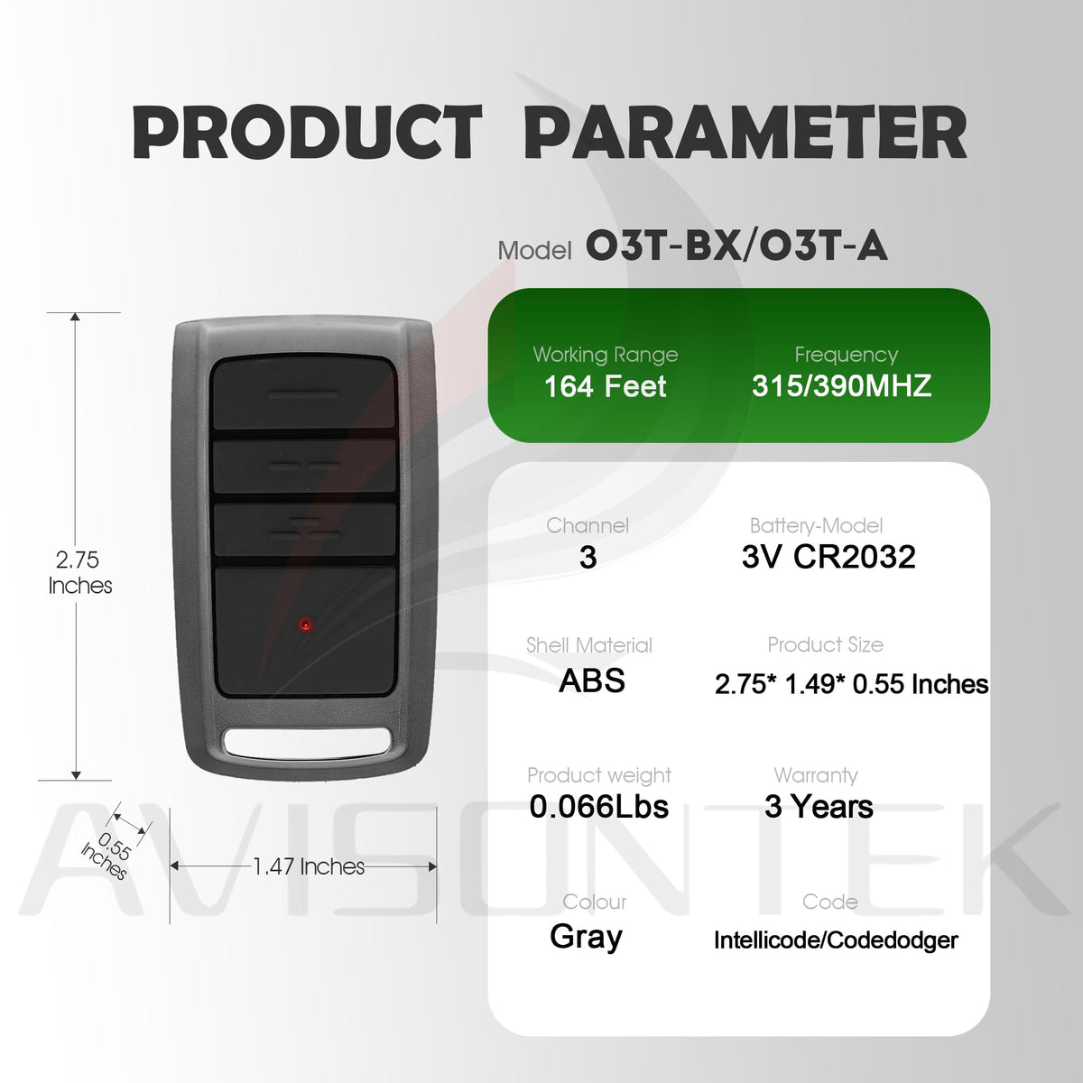 Avisontek O3T remote packaging ready-to-use replacement kit.