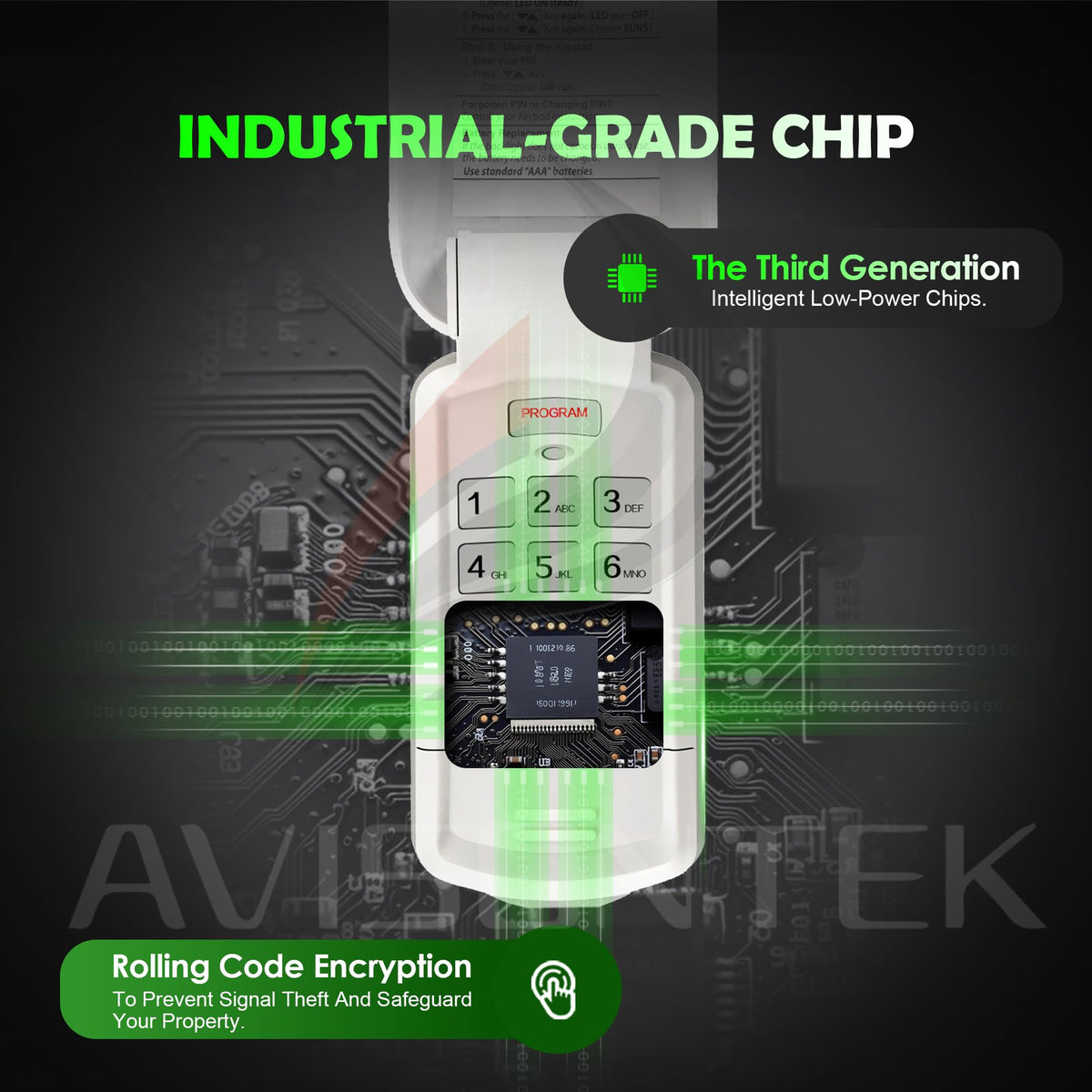 Avisontek OKP-BX 3-channel design controls up to three garage doors.