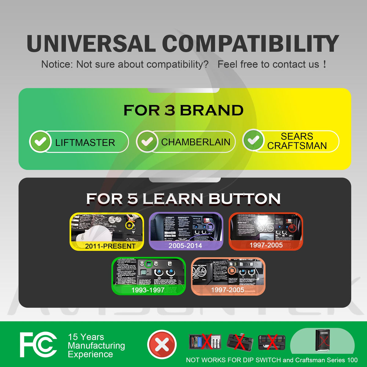 Avisontek 2-pack remote back view showing Learn Button for pairing