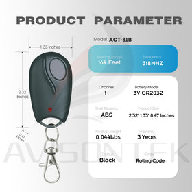 Avisontek remote battery and range depicted showing 164 feet reach.