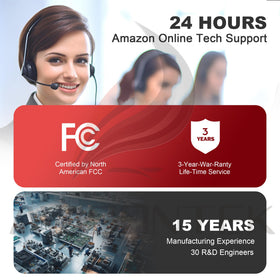 Warranty badge highlights a 3-year warranty and easy setup.
