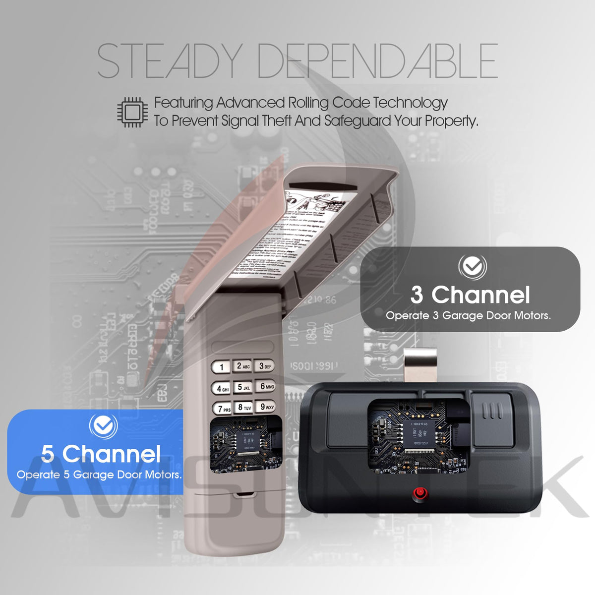 Avisontek wireless keypad battery compartment showing 9V power option.