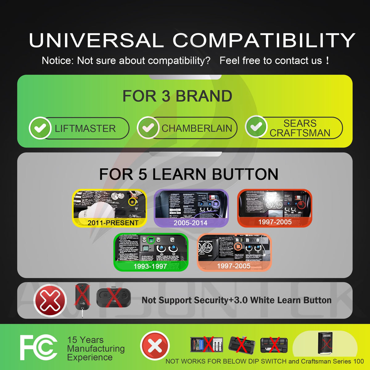 Avisontek wireless keypad for LiftMaster 893MAX showing broad compatibility.