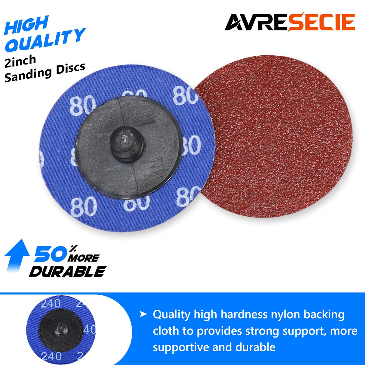 Avresecie roll-lock 2-inch disc 120 grit for fine sanding and coating removal.