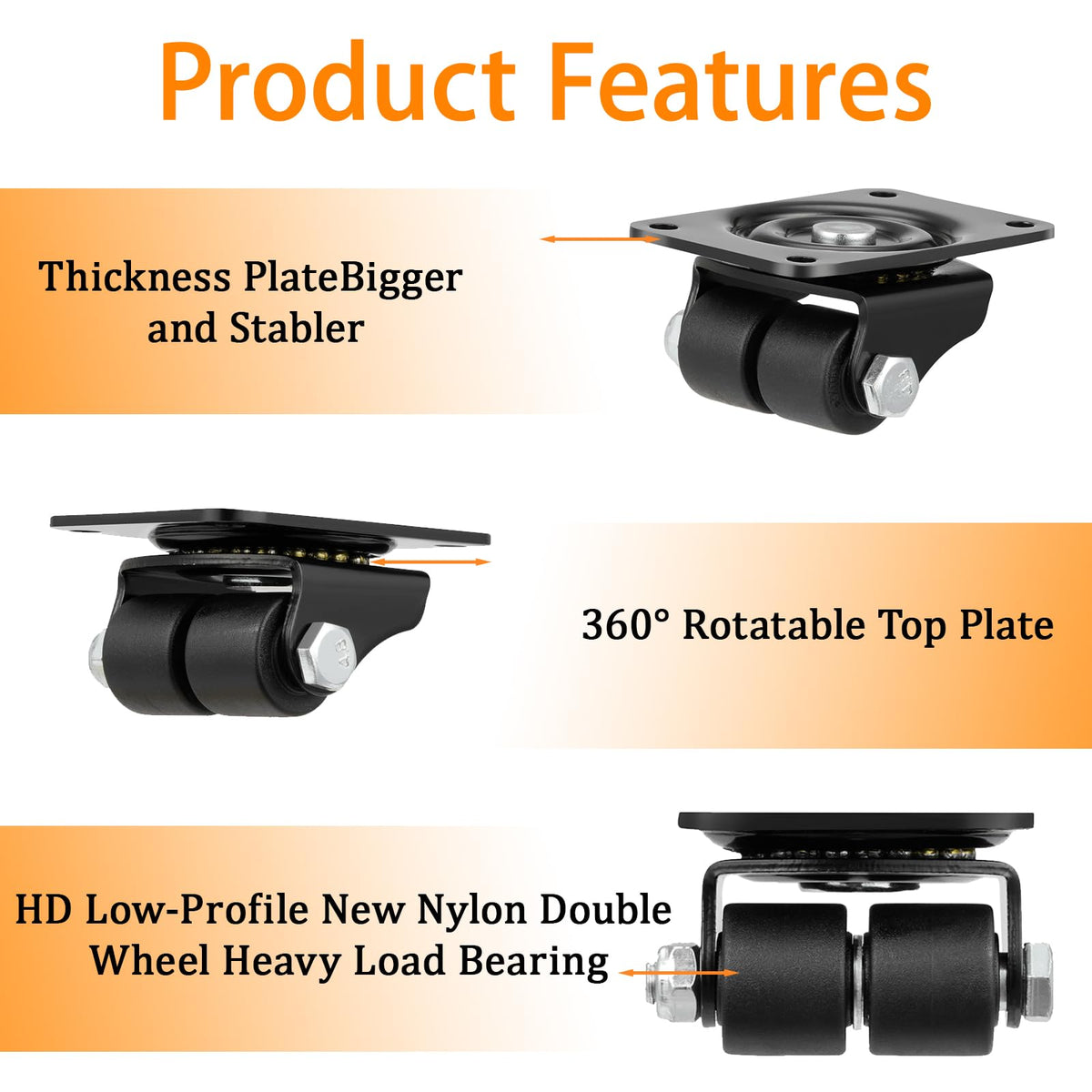 AvrestYPT low-profile casters provide quiet rolling on indoor surfaces.