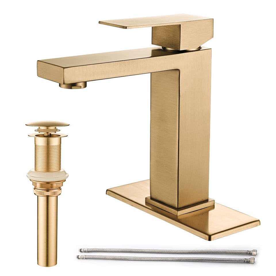 AVSIILE brushed gold faucet spout showing a serene waterfall flow and modern design