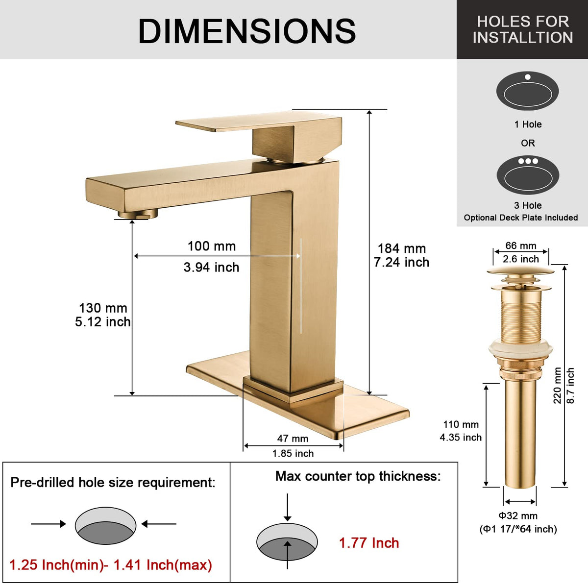 AVSIILE pop-up drain included with the faucet setup for easy drainage