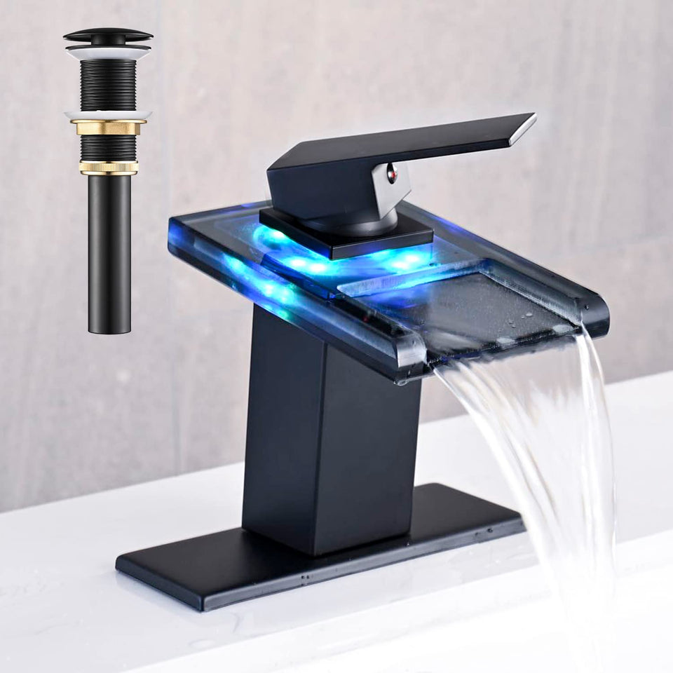 AVSIILE LED faucet with open glass spout enhances modern bathroom ambiance