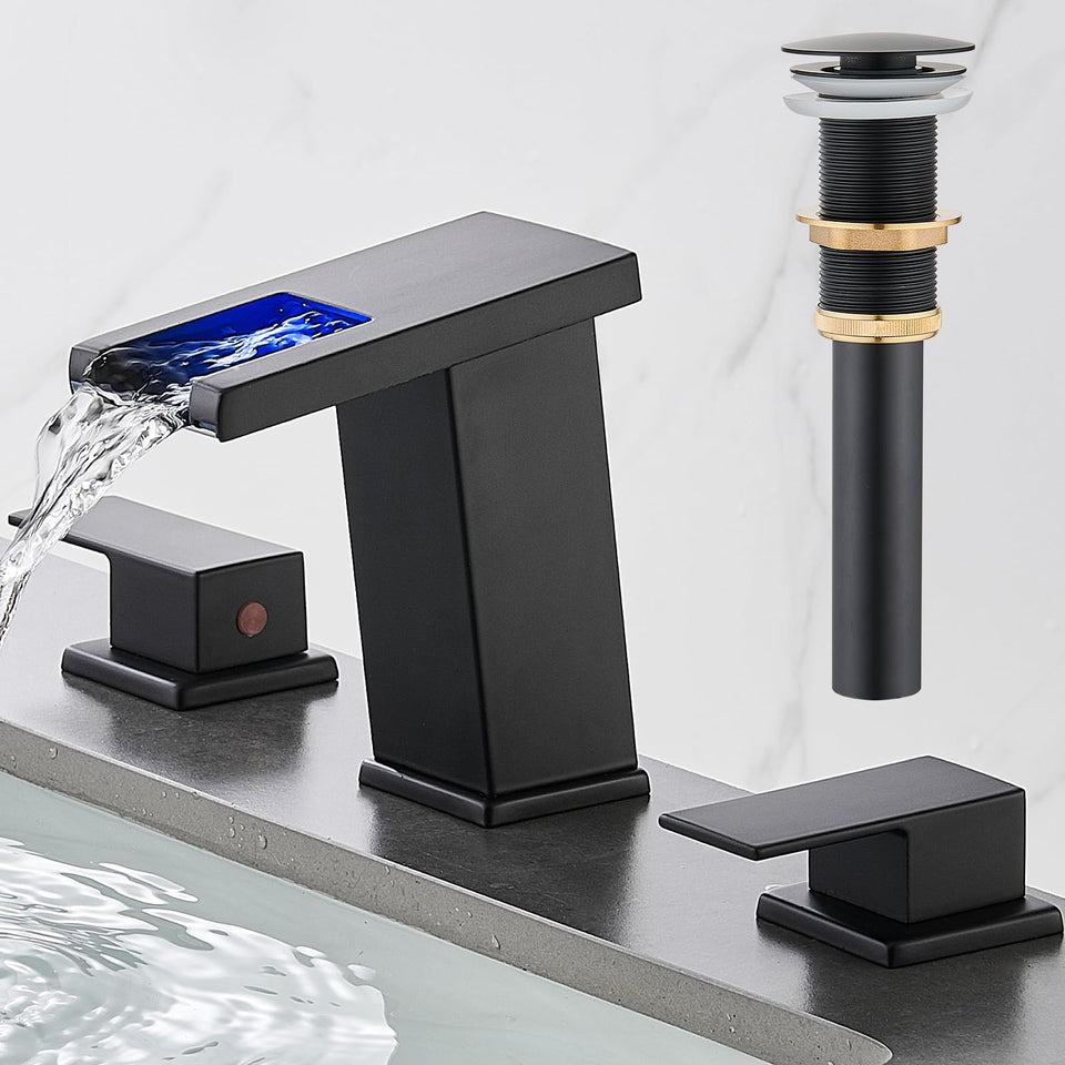 AVSIILE LED bathroom faucet in matte black adds ambient glow and modern style.