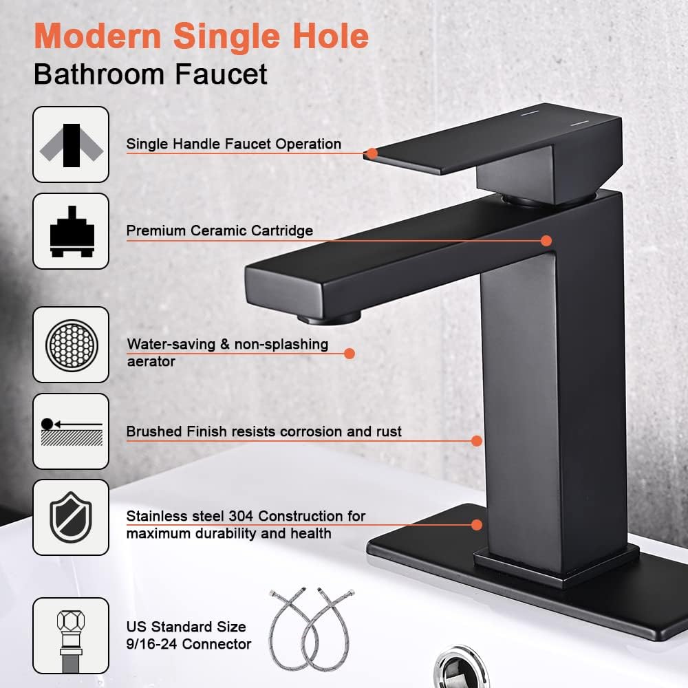 AVSIILE matte black faucet front view highlighting modern bathroom style