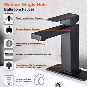AVSIILE matte black faucet front view highlighting modern bathroom style