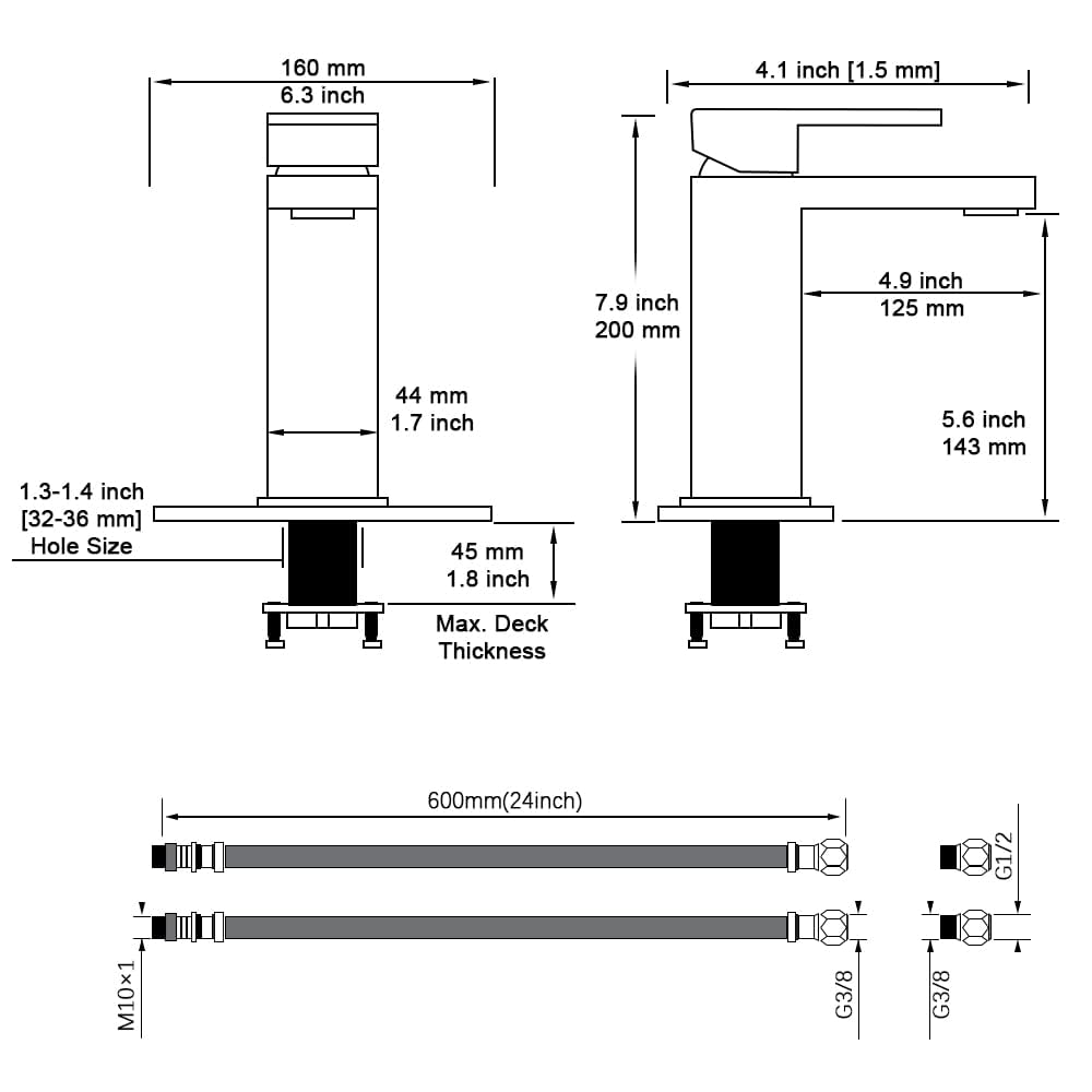 AVSIILE matte black faucet hoses and accessories for hot and cold water setup