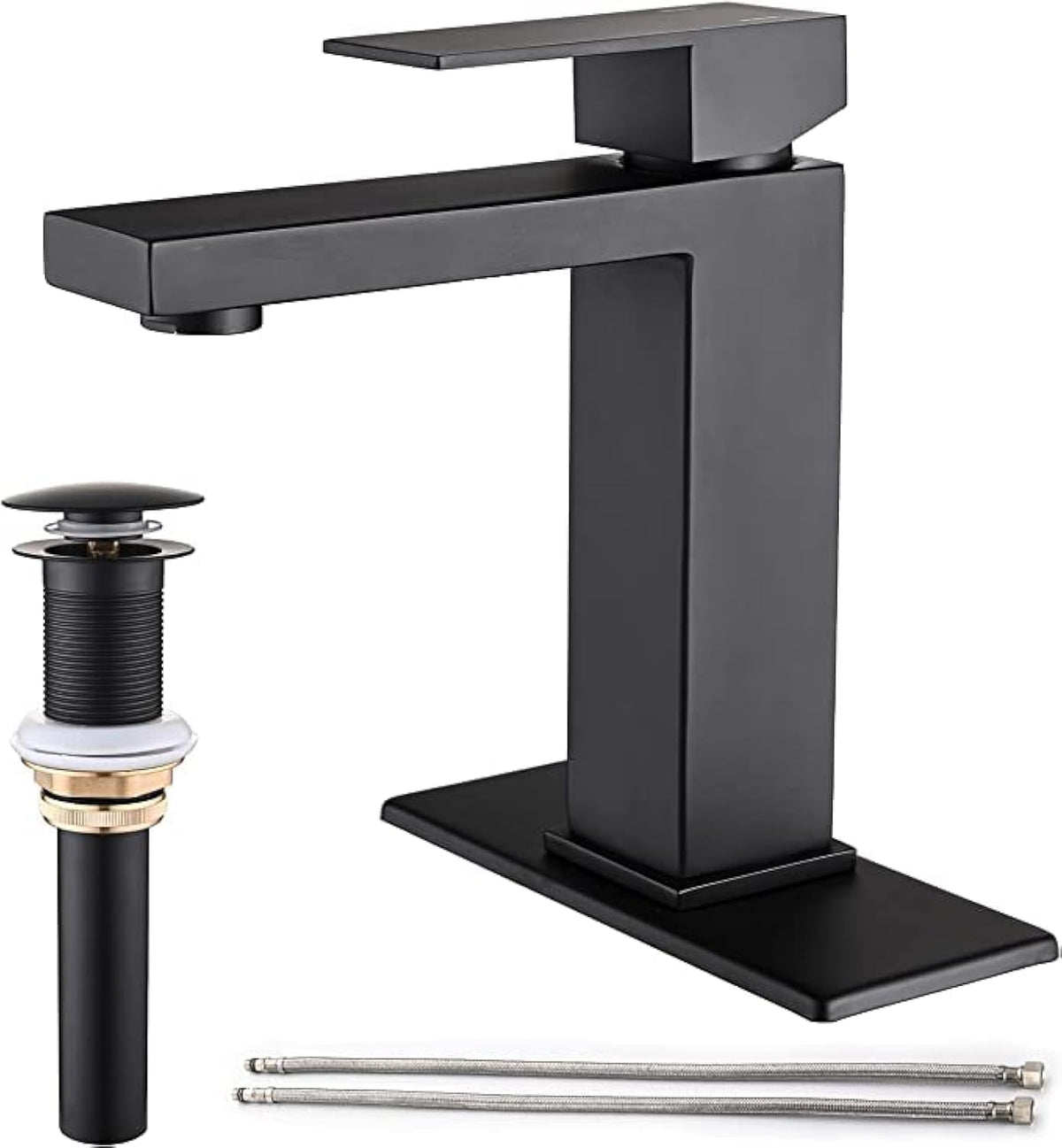 AVSIILE matte black faucet with waterfall spout showing a steady laminar flow
