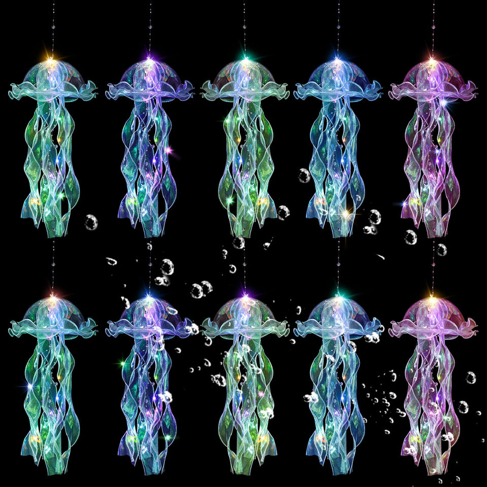 AWATIN Jellyfish decor yellow lanterns glow softly to enhance underwater ambiance.