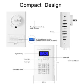 Awatin plug-in CO detector with digital display for easy monitoring