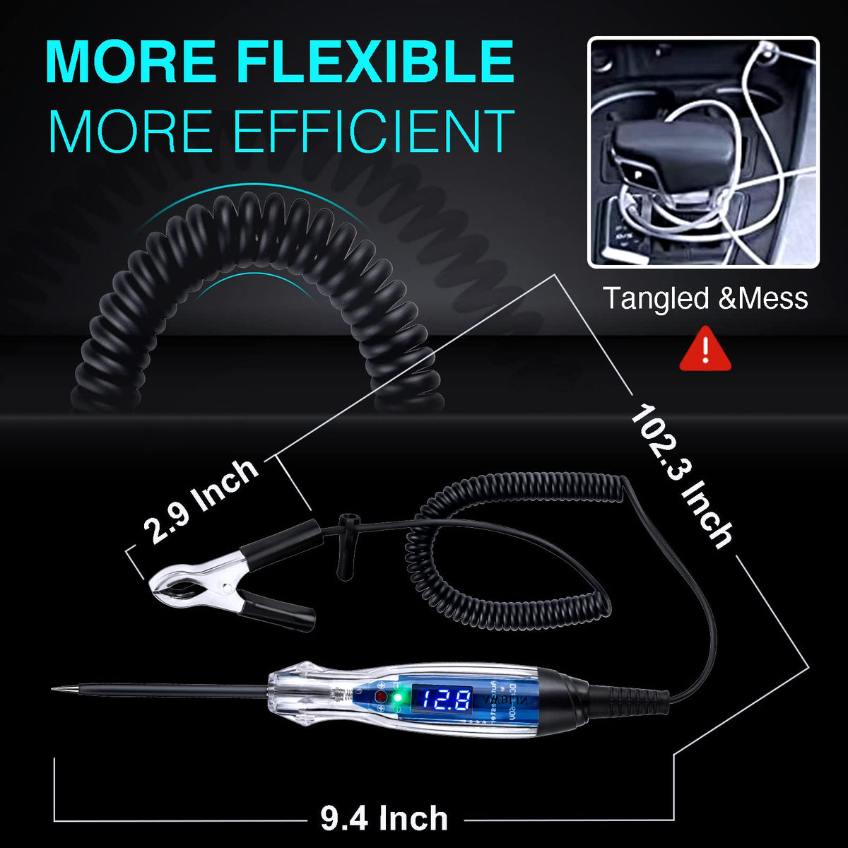 AWBLIN 102-inch flexible lead extends reach in tight spaces.