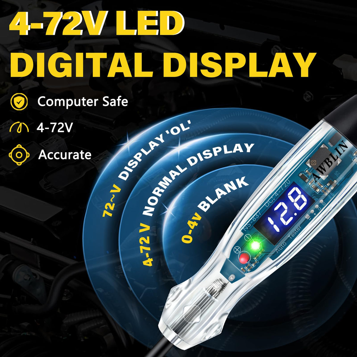 AWBLIN buzzer test light supports up to 72V for broader testing.