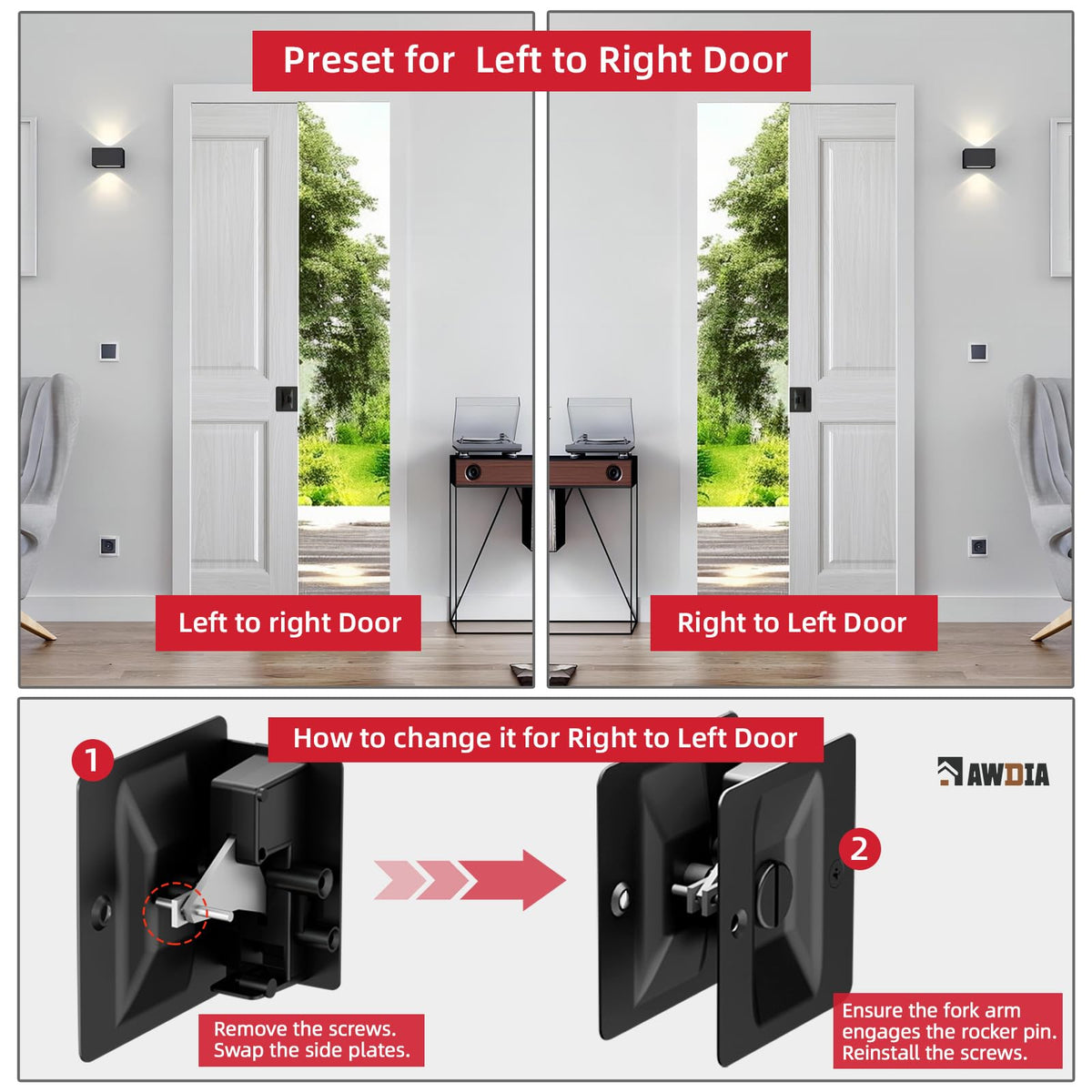 AWDIA left-right handed hardware supports both door orientations.