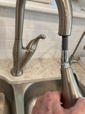 0.5-inch diameter hose fits standard Moen pull-down faucet connections.