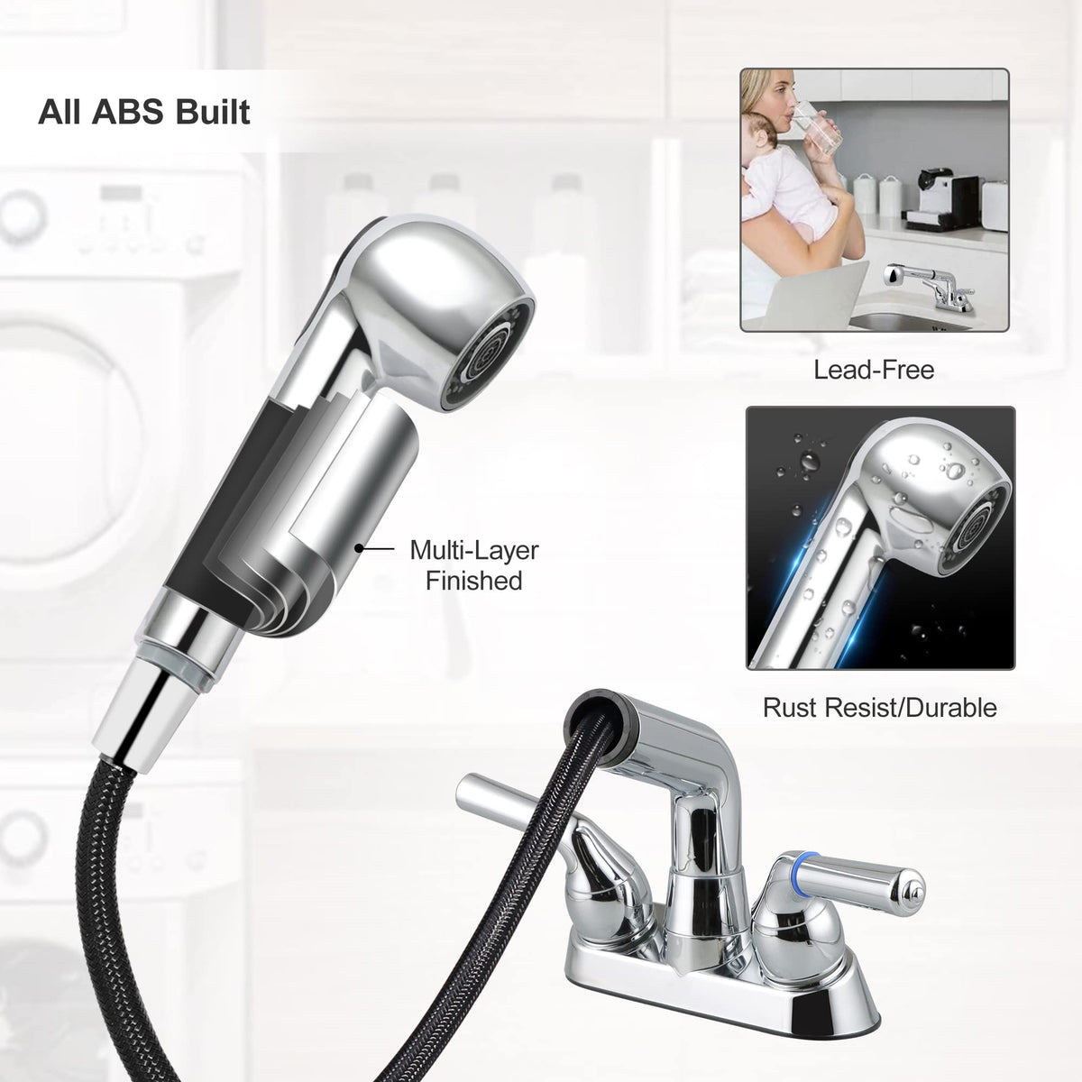 Awelife 4-inch 3-hole centerset layout fits standard laundry sinks.