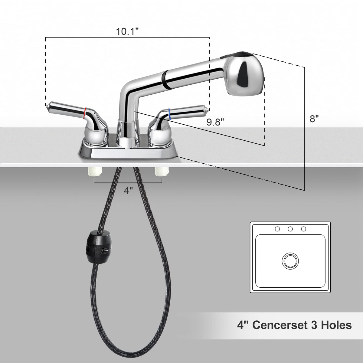 Awelife 4-inch centerset installation fits standard three-hole sinks