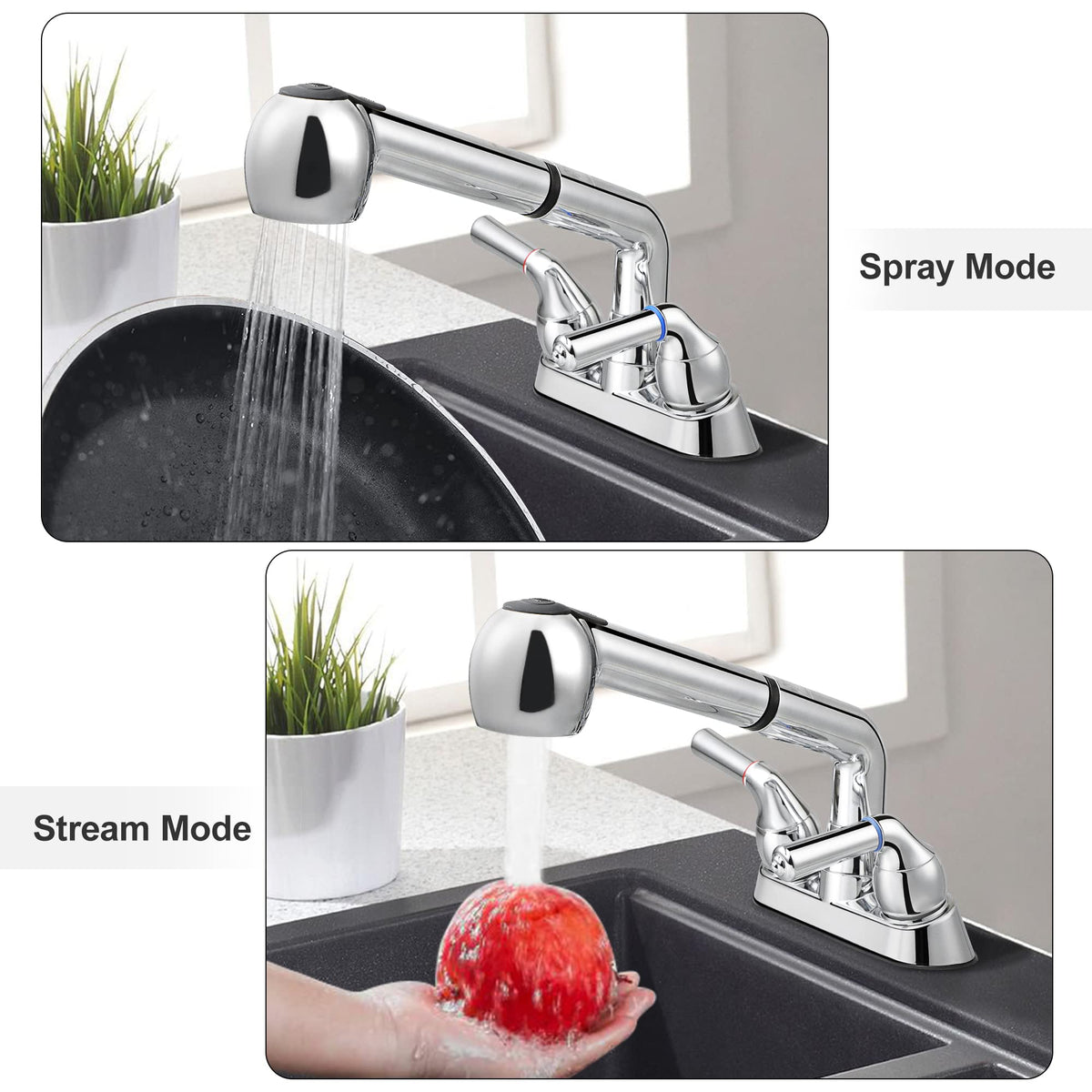 Awelife dual-handle control allows precise temperature and pressure adjustments.