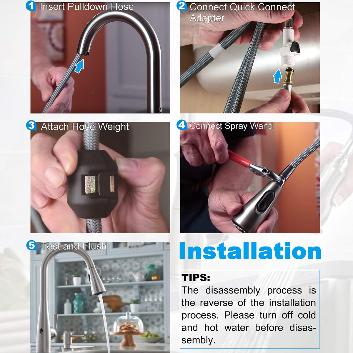 Easy DIY installation scene with Awelife hose and Moen parts.