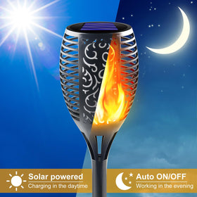 Awethone solar torch fire-effect in outdoor patio for tropical vibe