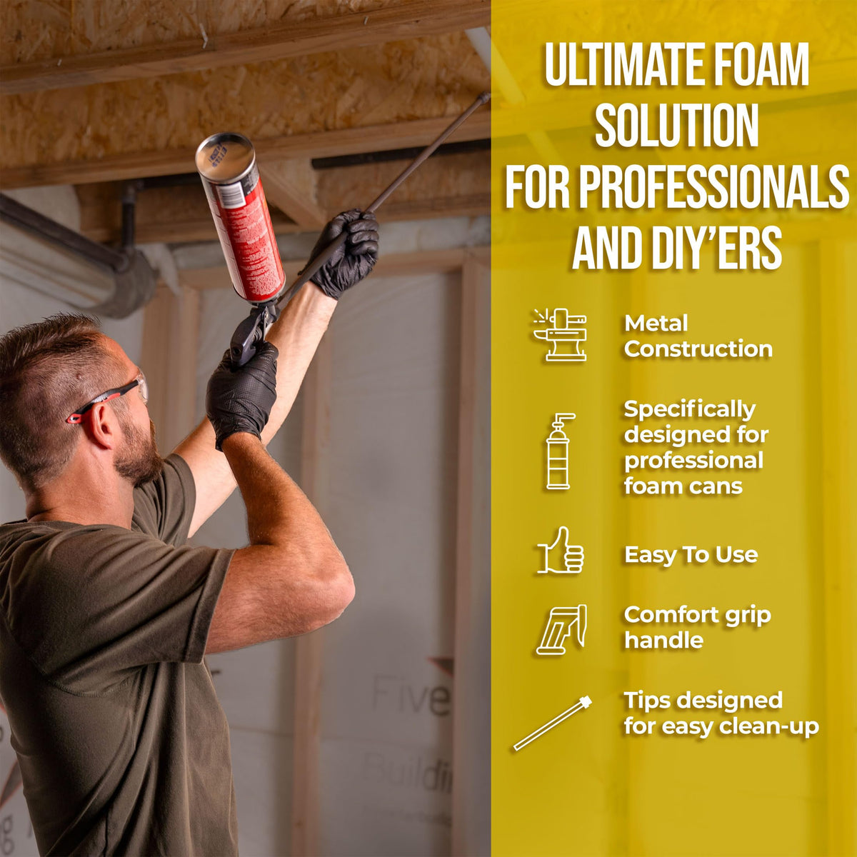 AWF PRO spray foam gun showing the adjustable flow control knob for accurate output.