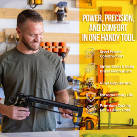 AWF PRO caulk gun with rotating barrel enables reach around corners and curves.