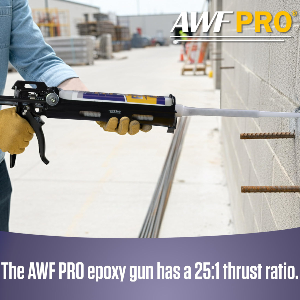 AWF PRO epoxy gun demonstrates 25:1 thrust for thick adhesives
