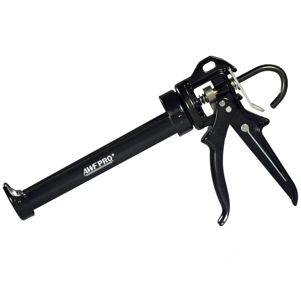 AWF PRO heavy duty caulk gun with rotating barrel for precise corner sealing