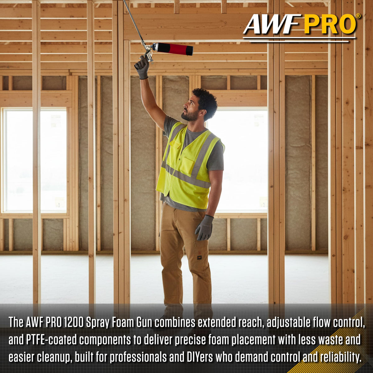 AWF PRO long-reach nozzle enables precise sealing in tight spaces.