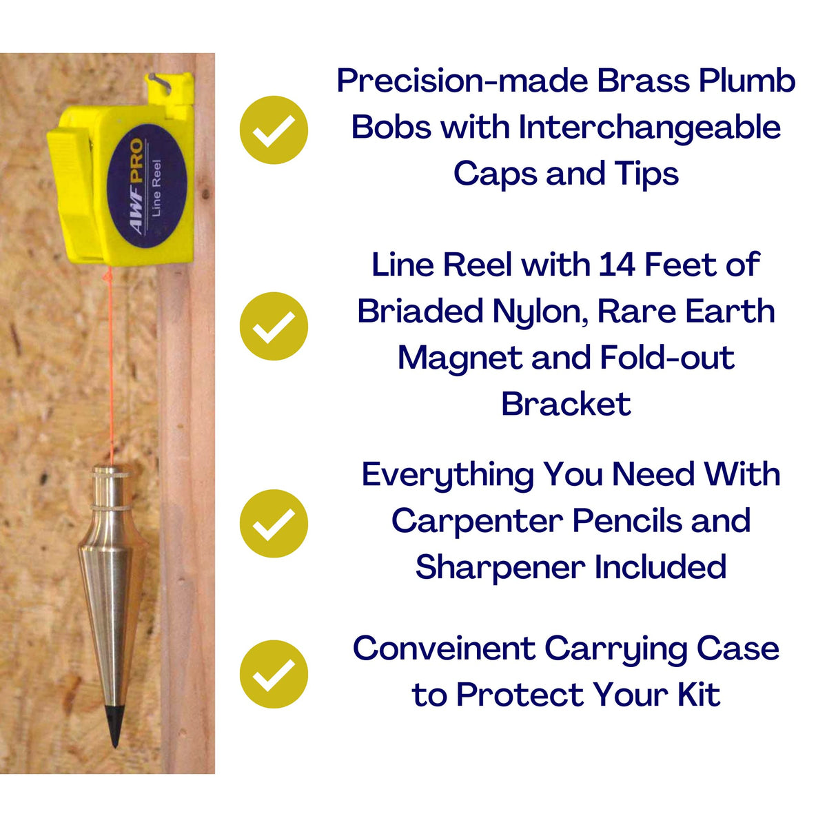 AWF PRO retractable line reel with 14 ft cord for smooth, controlled measurement.