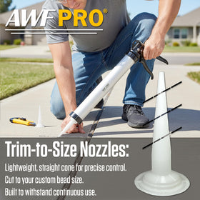AWF PRO sausage caulking gun includes three replaceable nozzles for continuous productivity.